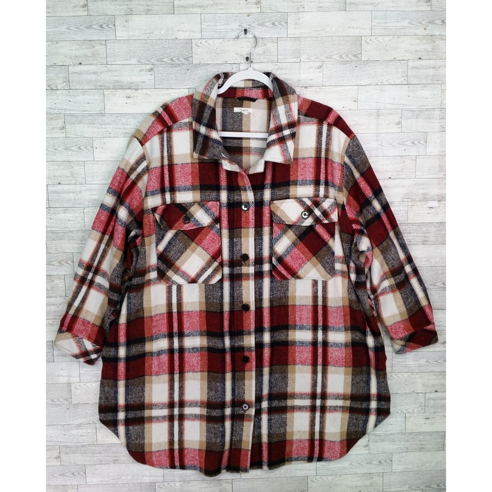 Women's Plus Size Maurices Plaid Shacket Jacket Size 3X Black‎ Red Button Down